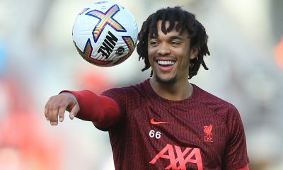 Liverpool star Trent Alexander-Arnold in a wram-up session.