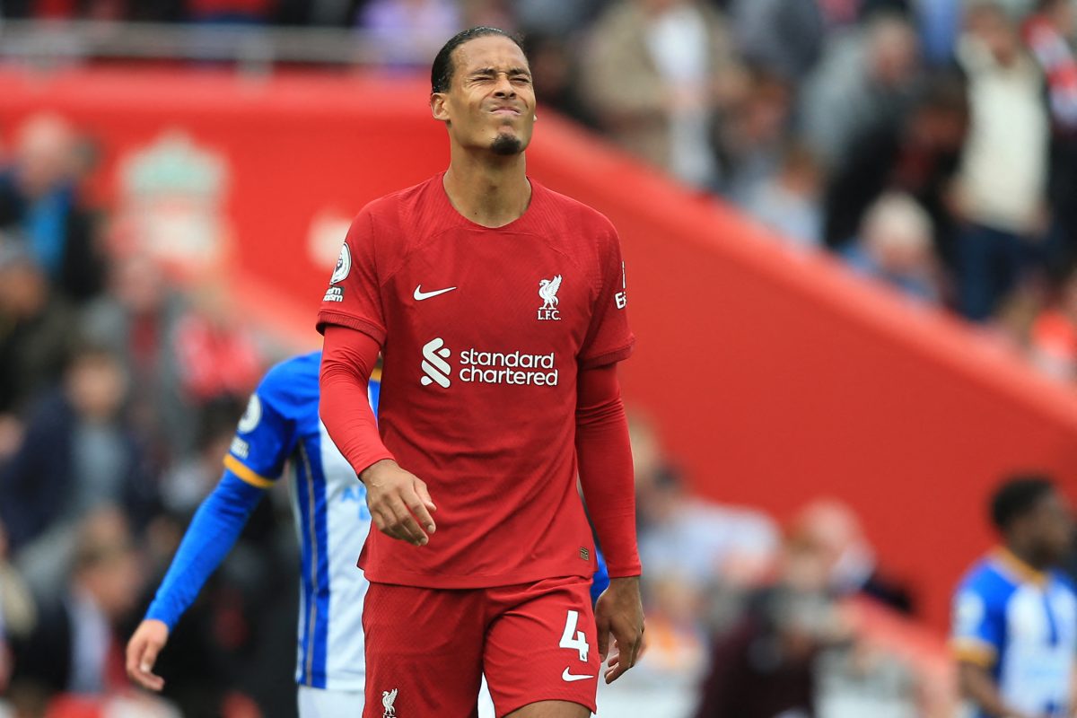 Virgil van Dijk in action for Liverpool against Brighton in the 3-3 Premier League draw at Anfield.
