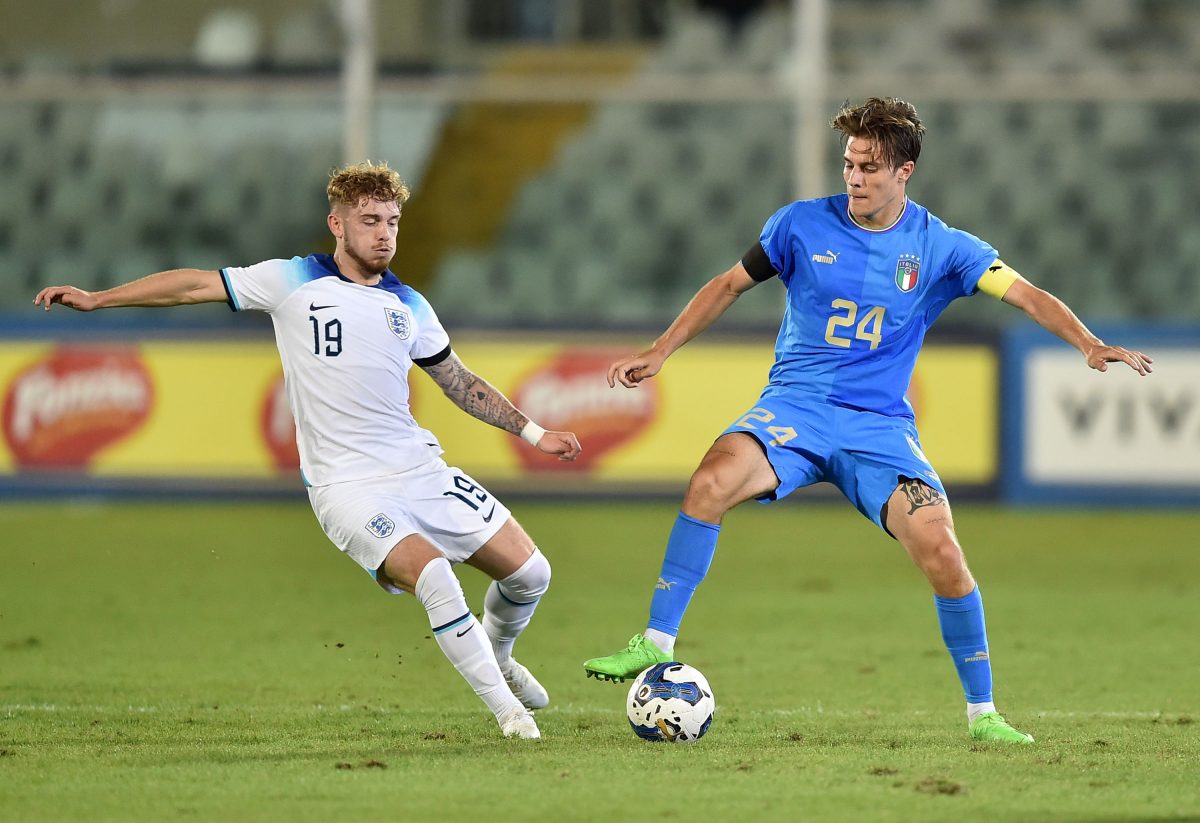 Harvey Elliott of England U21 and Nicolo Fagioli of Italy U21 in action during the September 2022 international break.  