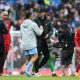 Jurgen Klopp, of Liverpool interacts with Gabriel Jesus of Manchester City after a Premier League match in April 2022.