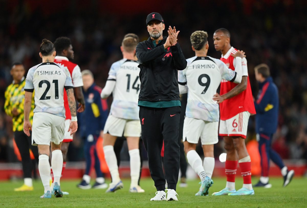 Jurgen Klopp applauds Liverpool fans after the humiliating loss against Arsenal.