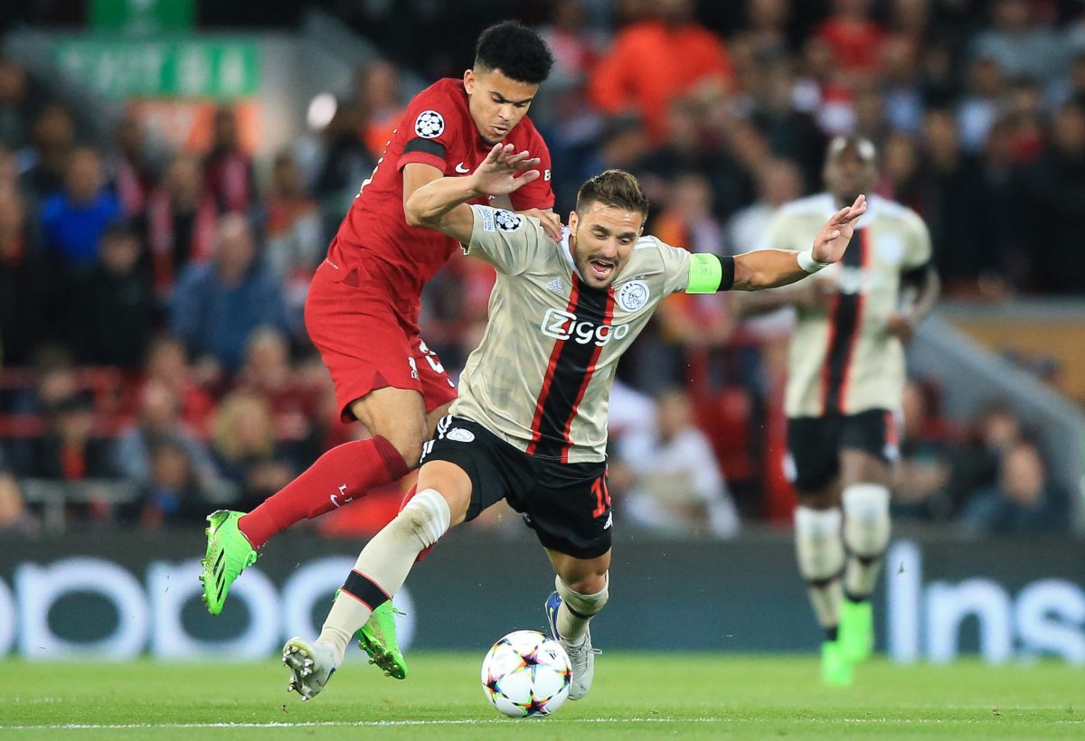 Dusan Tadic in action against Liverpool's Luis Diaz earlier this season. (Photo by LINDSEY PARNABY/AFP via Getty Images)