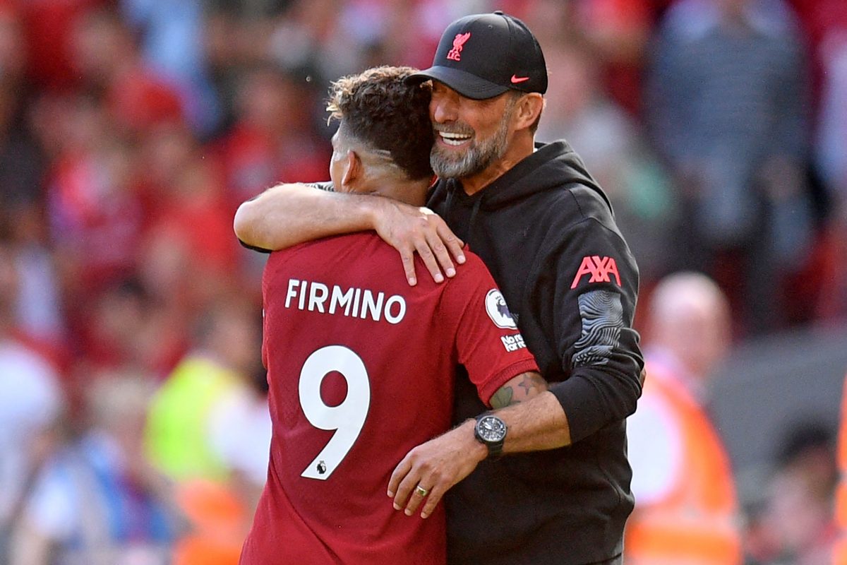 Jurgen Klopp with Liverpool striker, Roberto Firmino.