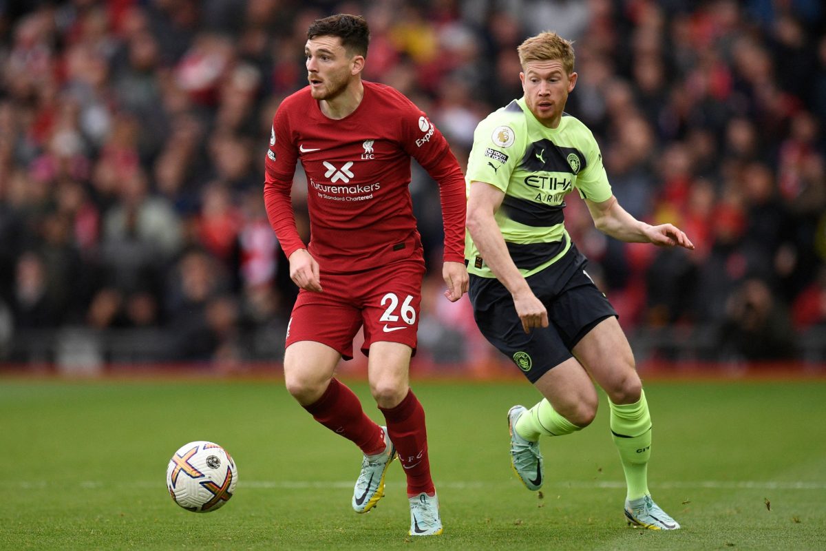 Liverpool left-back Andy Robertson weighs in on the Reds' title hopes after win against Manchester City .
