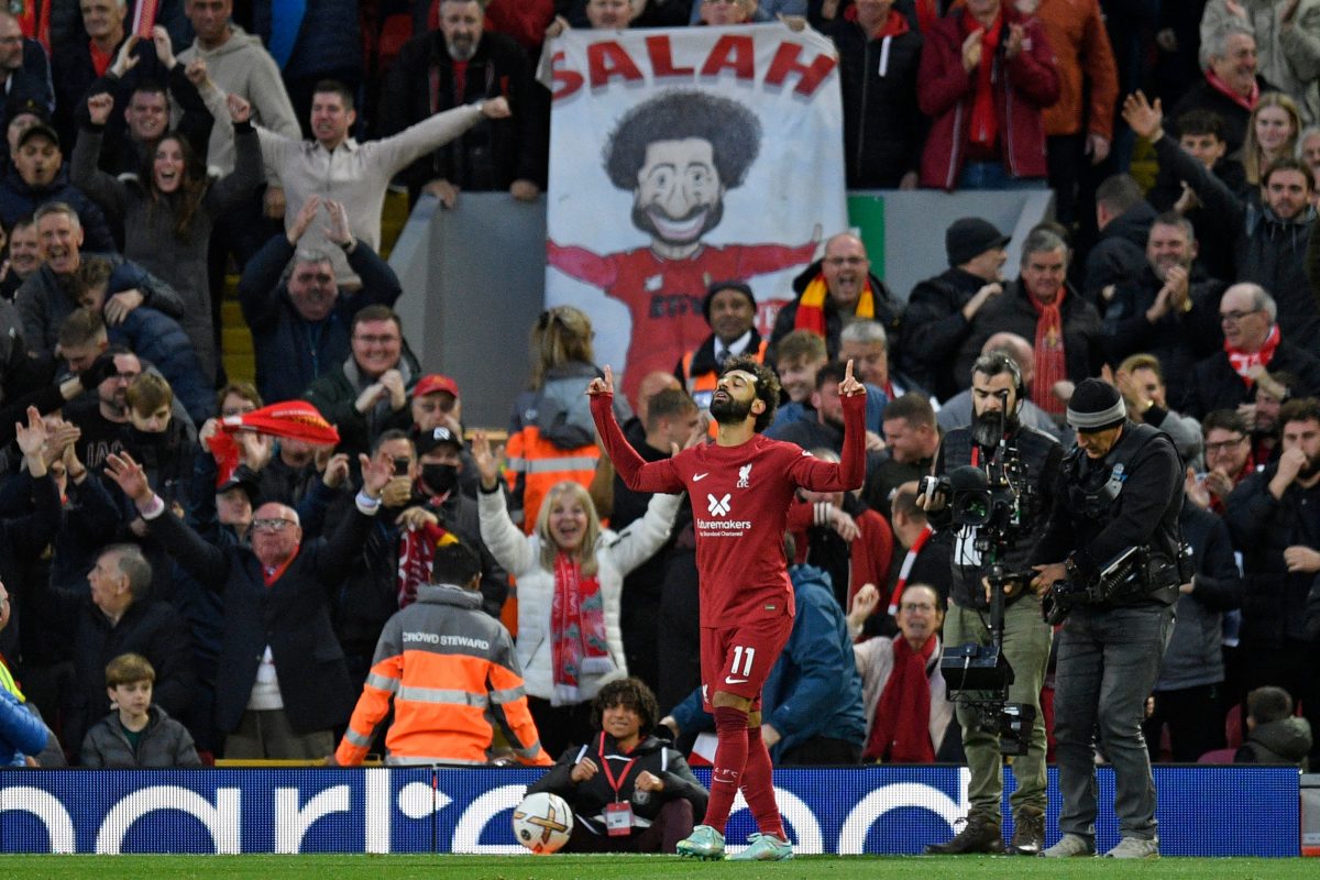 Mohamed Salah celebrates his goal vs Manchester City.