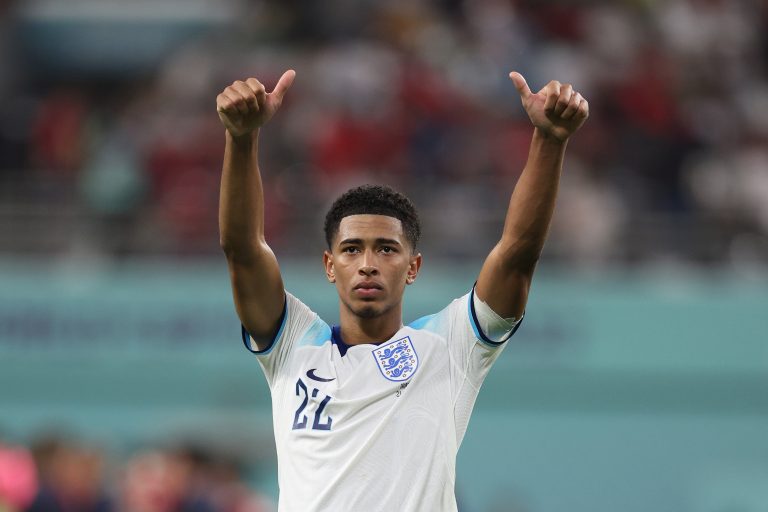 Liverpool target Jude Bellingham in action for England against Iran at the 2022 FIFA World Cup. (Photo by Richard Heathcote/Getty Images)