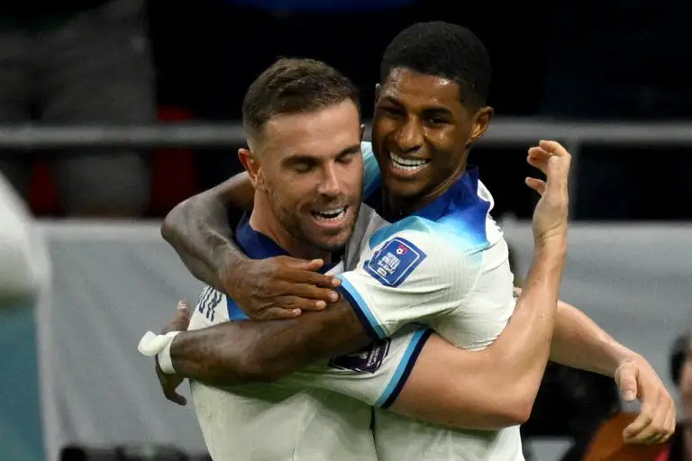 Marcus Rashford with England and Liverpool midfielder, Marcus Rashford. (Photo by NICOLAS TUCAT/AFP via Getty Images)