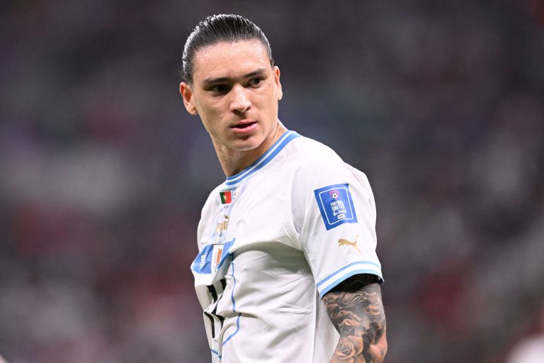 Uruguay striker and Liverpool star, Darwin Nunez, at the 2022 FIFA World Cup. (Photo by KIRILL KUDRYAVTSEV/AFP via Getty Images)