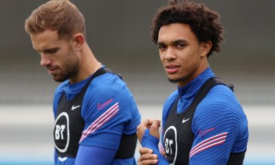 Jordan Henderson with England and Liverpool teammate, Trent Alexander-Arnold.