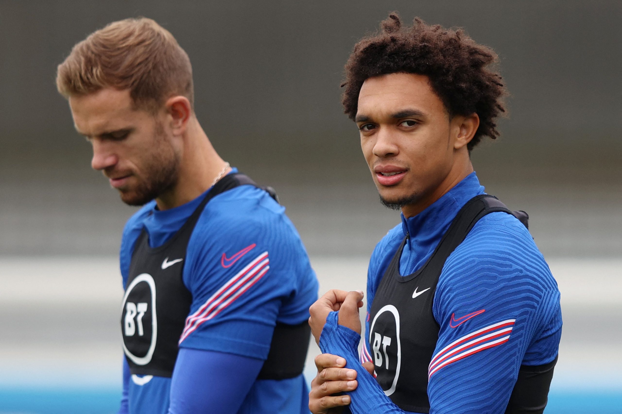 Jordan Henderson with England and Liverpool teammate, Trent Alexander-Arnold.