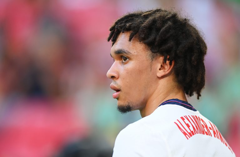 Trent Alexander-Arnold of England looks on during the UEFA Nations League League A Group 3 match between Hungary and England at Puskas Arena on June 04, 2022 in Budapest, Hungary