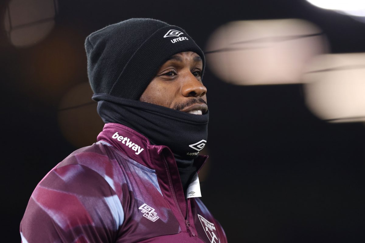 LEEDS, ENGLAND - JANUARY 04: Michail Antonio of West Ham United warms up prior to the Premier League match between Leeds United and West Ham United at Elland Road on January 04, 2023 in Leeds, England. (Photo by George Wood/Getty Images)