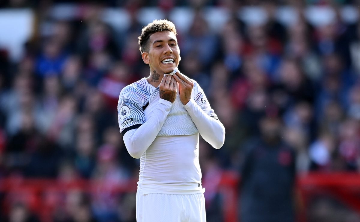 Roberto Firmino of Liverpool reacts against Nottingham Forest.