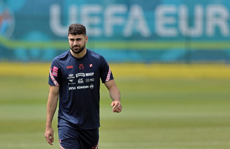 Croatia's defender Josko Gvardiol attends a training session at the NK Rovinj Stadium.