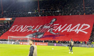 PSV Fans unfurl a banner of Liverpool forward, Cody Gakpo.