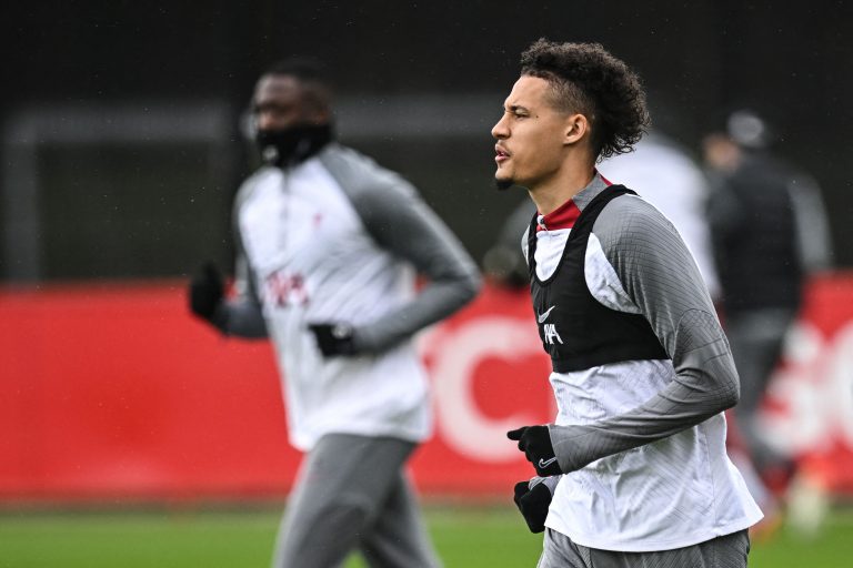 Liverpool's English defender Rhys Williams takes part in a training session.