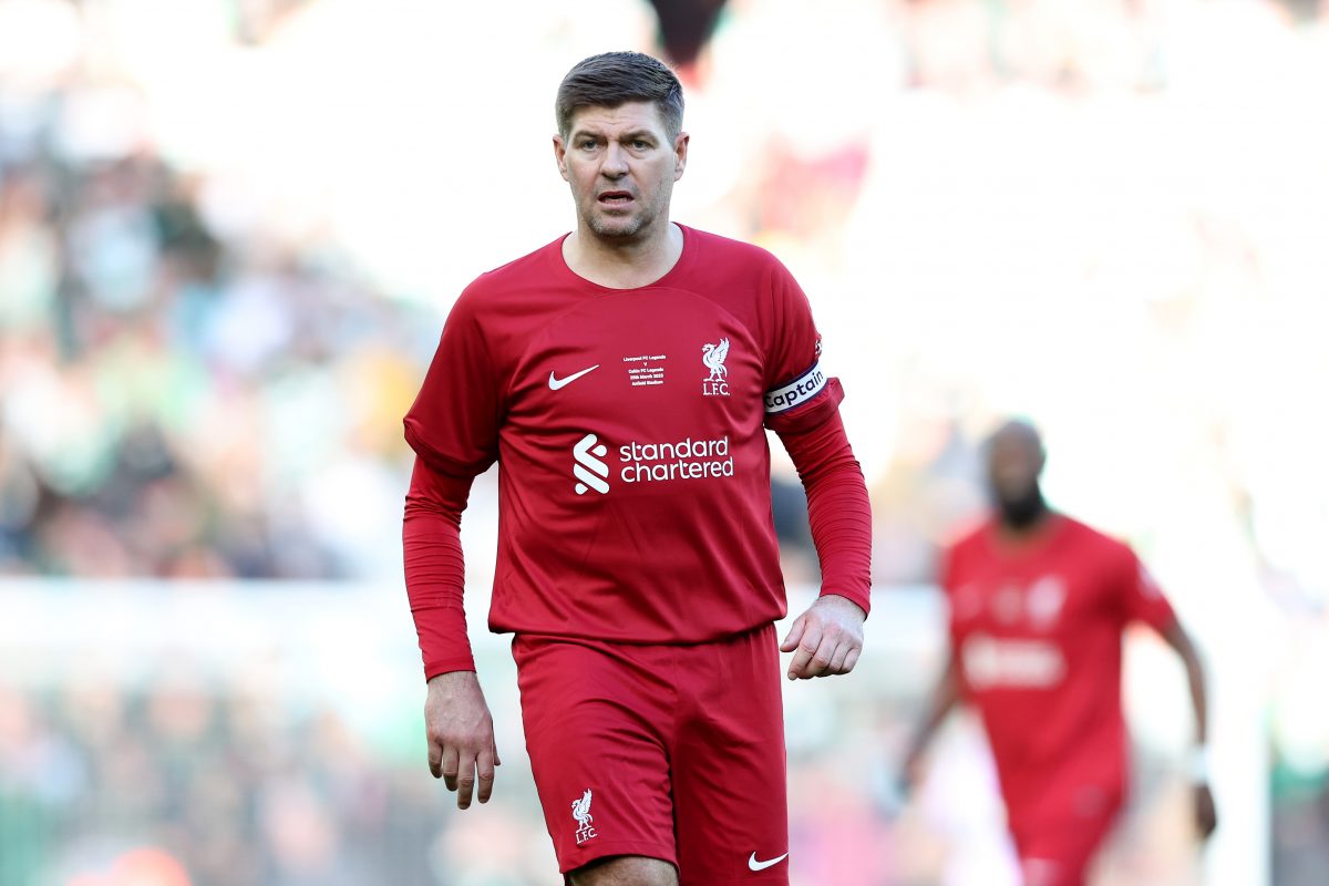 Steven Gerrard looks on during the Legends match between Liverpool and Celtic at Anfield on March 25, 2023.