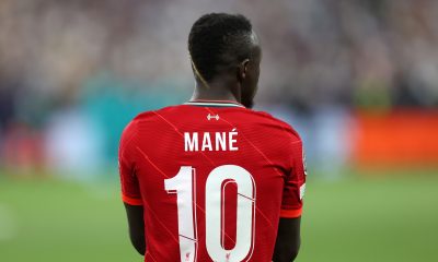 The back of Sadio Mane of Liverpool.