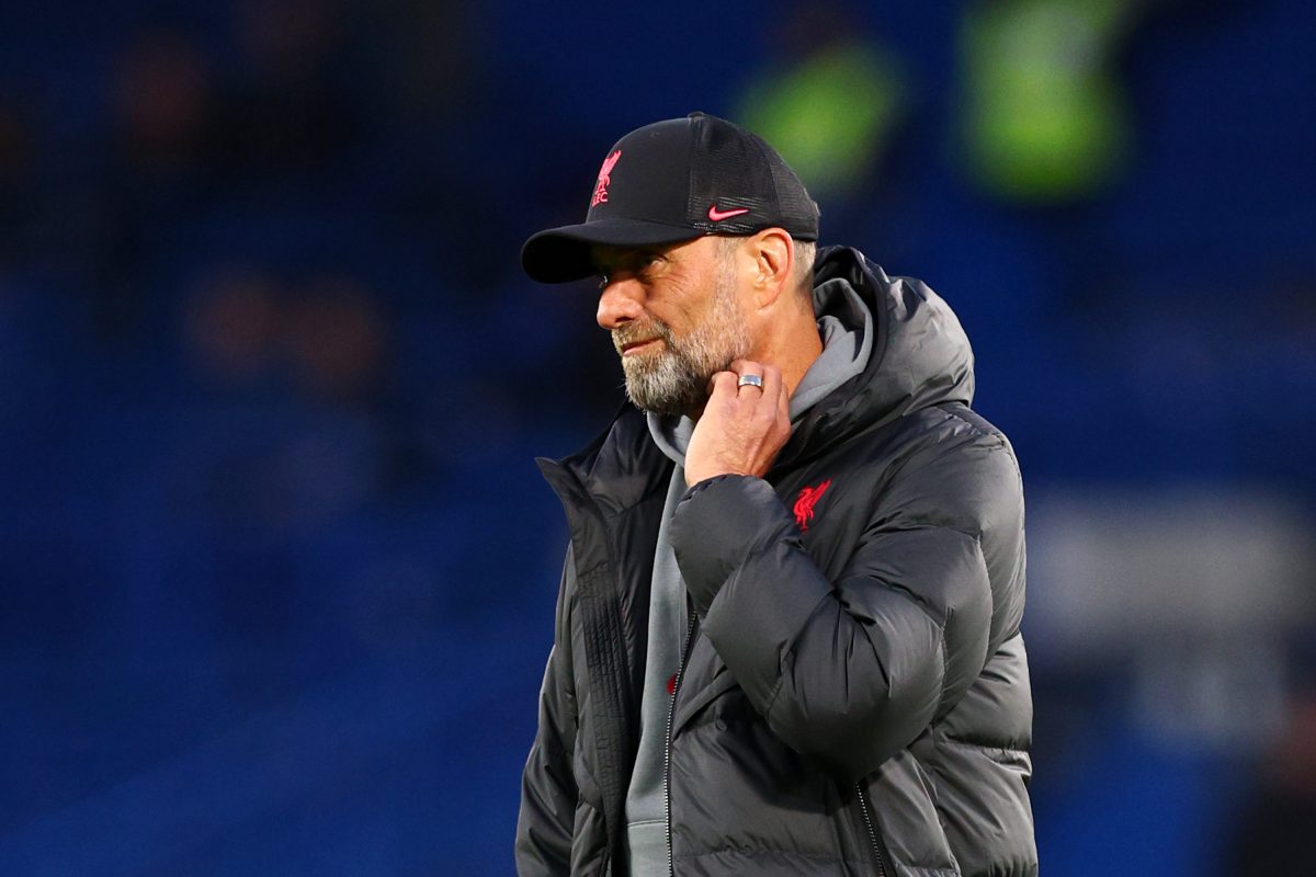 LONDON, ENGLAND - APRIL 04: Juergen Klopp, Manager of Liverpool, looks on prior to the Premier League match between Chelsea FC and Liverpool FC at Stamford Bridge on April 04, 2023 in London, England