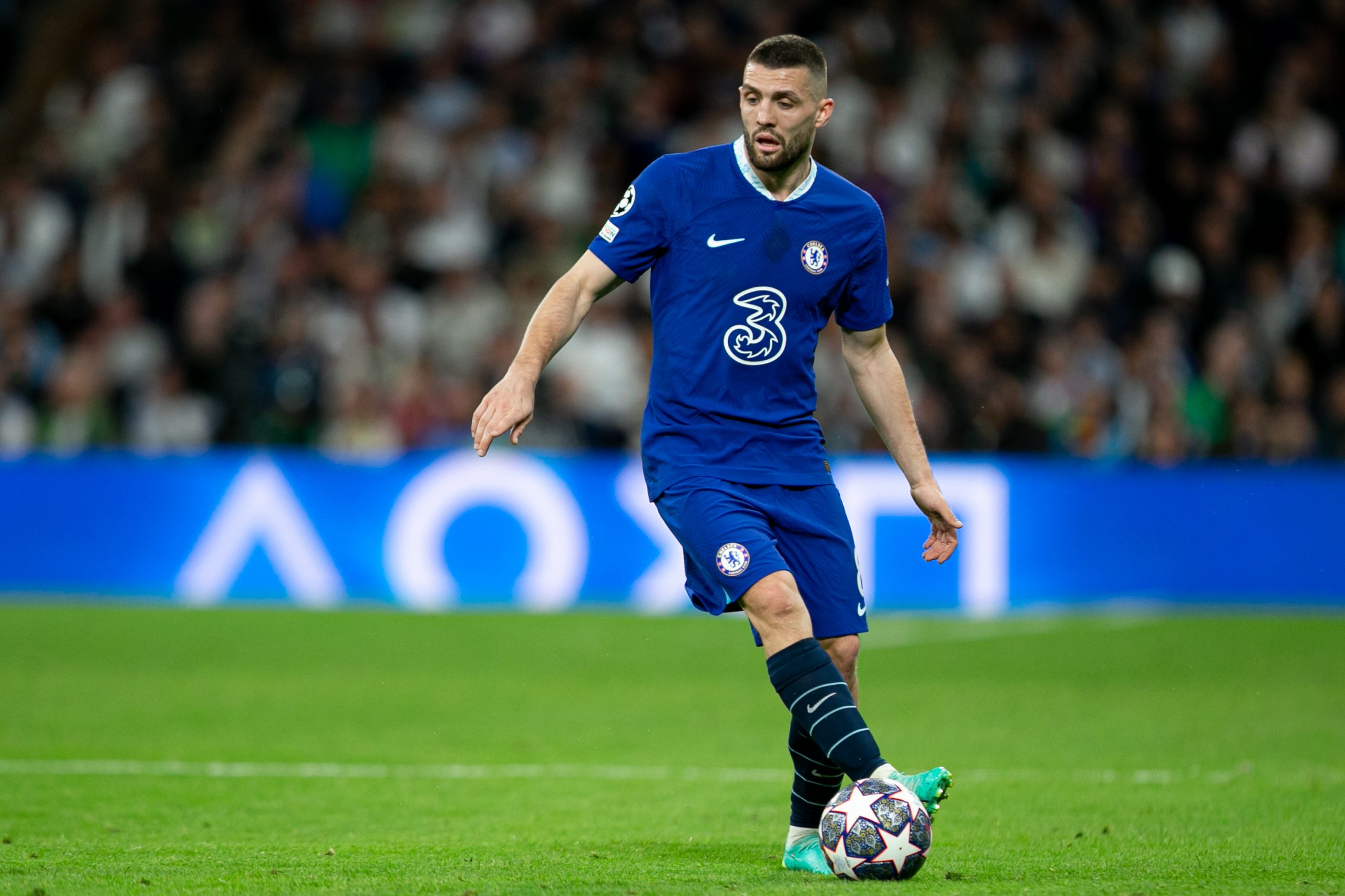 Mateo Kovacic of Chelsea in action against his former club Real Madrid.