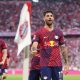 Dominik Szoboszlai of RB Leipzig celebrates after scoring.