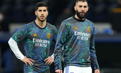 Marco Asensio and Karim Benzema of Real Madrid.