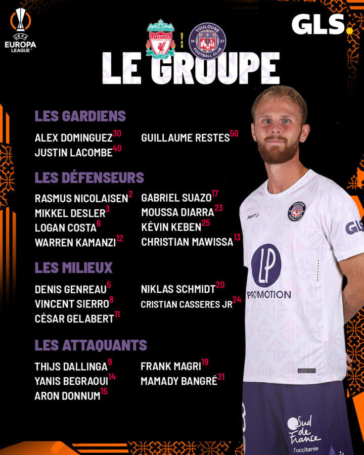 Four injury issues and a suspension hold Toulouse back from a full-strength squad against Liverpool.