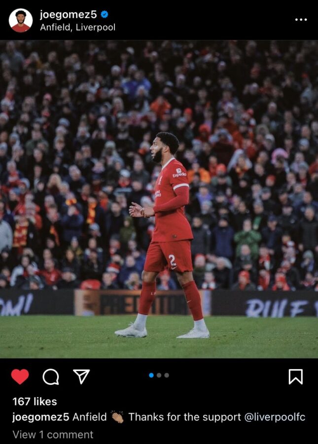 Stats show why Liverpool star Joe Gomez is being lauded by the Kopites on social media after his dominating performance. (Credit: Instagram: joegomez5)