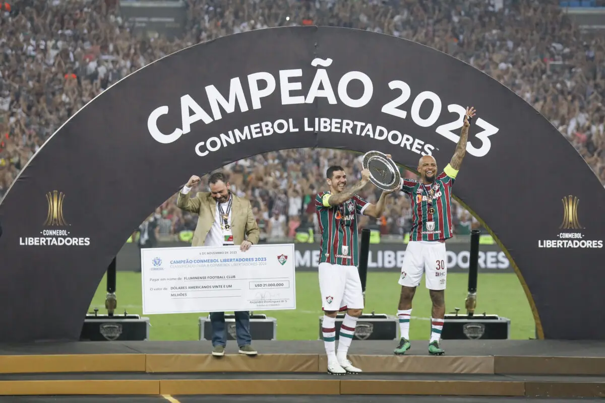 RIO DE JANEIRO, BRAZIL - NOVEMBER 4: Nino of Fluminense celebrates after winning the final match of Copa CONMEBOL Libertadores 2023 between Fluminense and Boca Juniors at Maracana Stadium on November 4, 2023 in Rio de Janeiro, Brazil. (Photo by Ricardo Moreira/Getty Images)