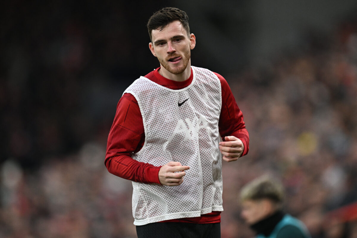 Liverpool are planning to offer a new contract to left-back Andy Robertson amid the interest from Bayern Munich. (Photo by PAUL ELLIS/AFP via Getty Images)
