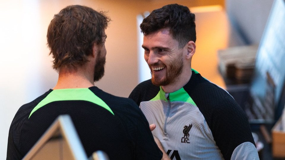 Liverpool star Andy Robertson back in team training from injury spell. 