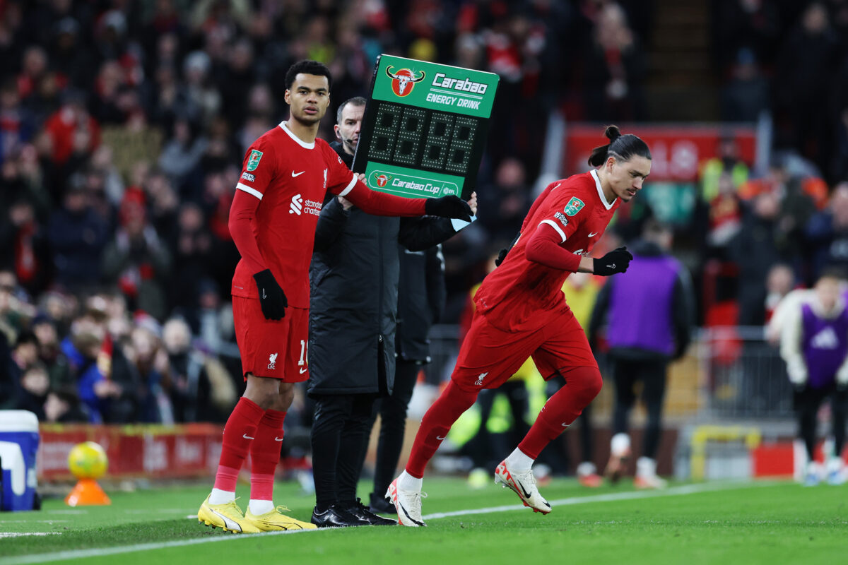 Liverpool star Darwin Nunez helped Liverpool beat Fulham in the first-leg of the Carabao Cup semi-final despite facing media scrutiny(Photo by Clive Brunskill/Getty Images)