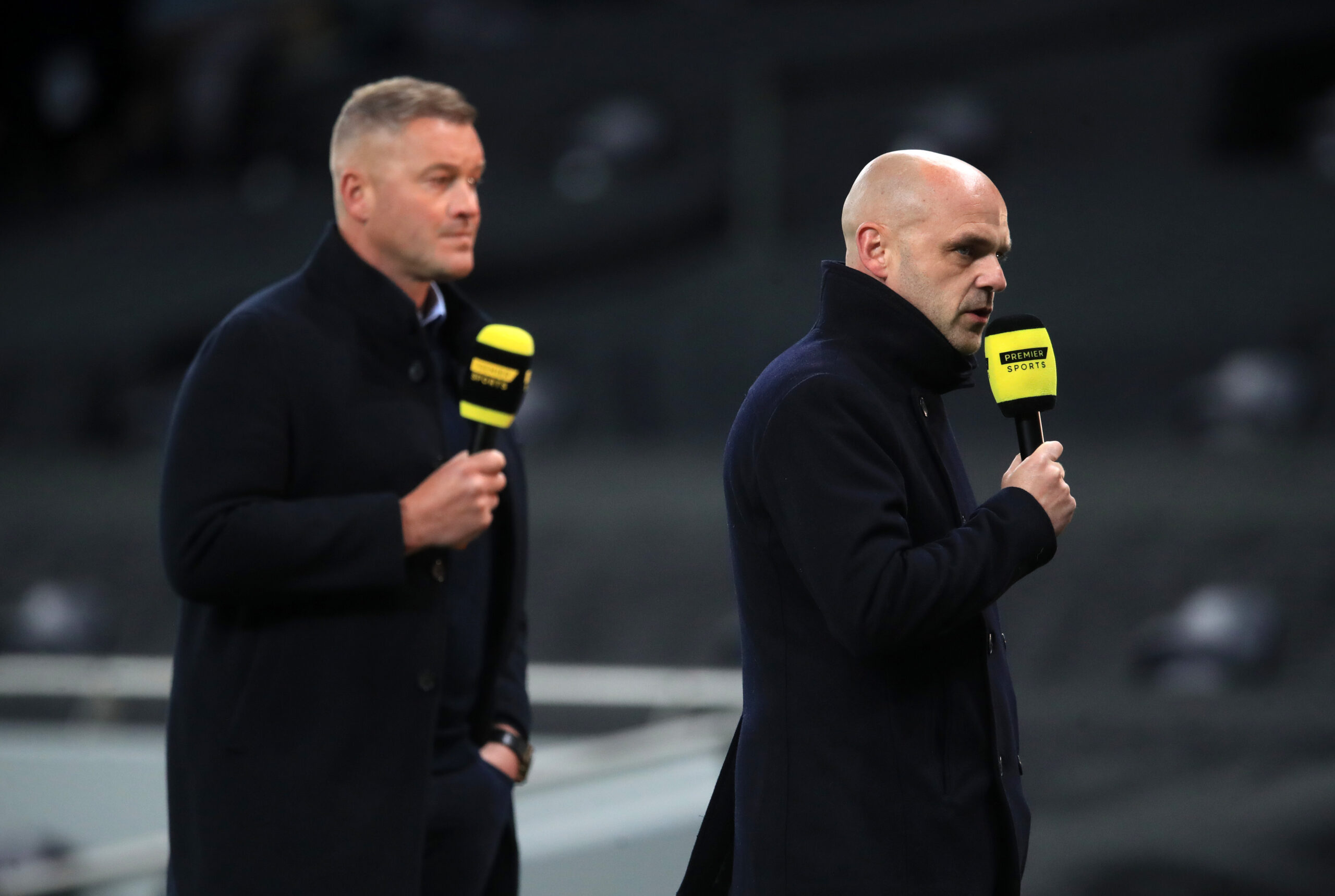 LONDON, ENGLAND - OCTOBER 01: Paul Robinson and Danny Murphy are seen working as TV Pundits for the BBC prior to the UEFA Europa League play-off match between Tottenham Hotspur and Maccabi Haifa at Tottenham Hotspur Stadium on October 01, 2020 in London, England. Football Stadiums around Europe remain empty due to the Coronavirus Pandemic as Government social distancing laws prohibit fans inside venues resulting in fixtures being played behind closed doors. (Photo by Pool/Getty Images)