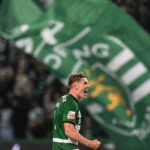 Sporting's Portuguese forward #9 Viktor Gyokeres celebrates his team victory at the end of the Portuguese League football match between Sporting CP and SL Benfica at the Jose Alvalade stadium in Lisbon on April 6, 2024. (Photo by PATRICIA DE MELO MOREIRA / AFP) (Photo by PATRICIA DE MELO MOREIRA/AFP via Getty Images)