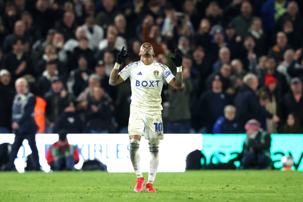 LEEDS, ENGLAND - APRIL 01: Crysencio Summerville of Leeds United celebrates scoring his team's second goal during the Sky Bet Championship match between Leeds United and Hull City at Elland Road on April 01, 2024 in Leeds, England. (Photo by Ed Sykes/Getty Images) (Photo by Ed Sykes/Getty Images)