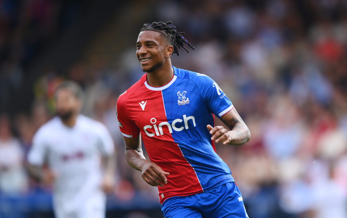 LONDON, ENGLAND - MAY 19: Michael Olise of Crystal Palace reacts during the Premier League match between Crystal Palace and Aston Villa at Selhurst Park on May 19, 2024 in London, England. (Photo by Alex Davidson/Getty Images)