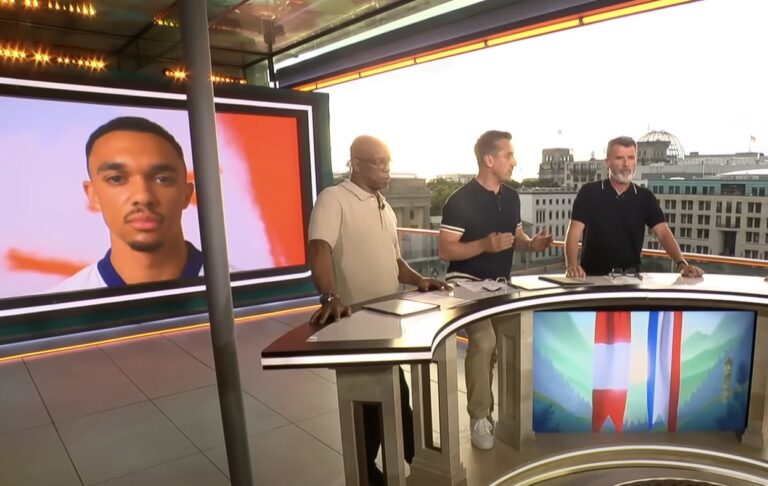 Euro 2024 pundits Gary Neville, Ian Wright and Roy Keane talking about Trent Alexander-Arnold (Credit: ITV Sport/YouTube)