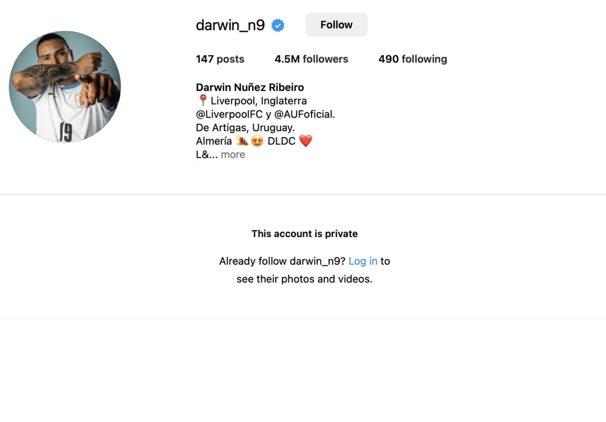 Liverpool star Darwin Nunez turned his Instagram account to private after another wave of attack on his comment section.