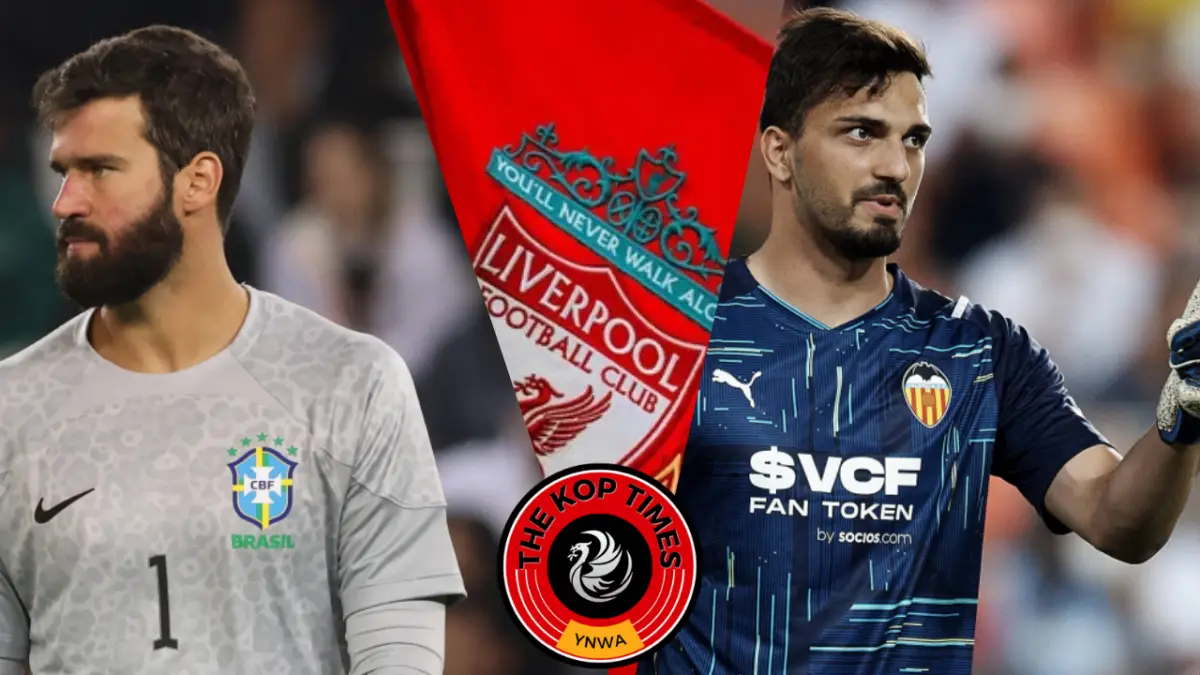 Georgi Mamardashvili fires shots at Liverpool superstar Alisson Becker.