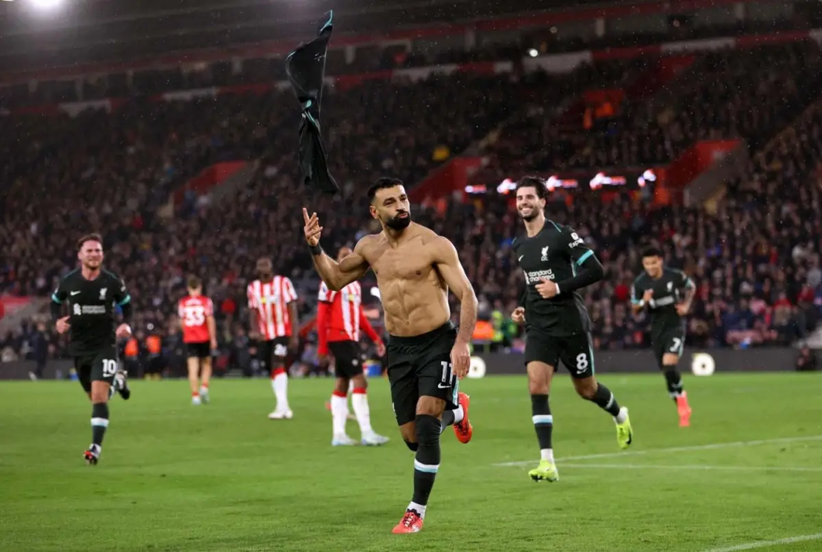 Liverpool legend Mohamed Salah celebrating his second goal against Southampton to seal a 2-3 away win. (Photo Credit: Liverpool FC/liverpoolfc.com)